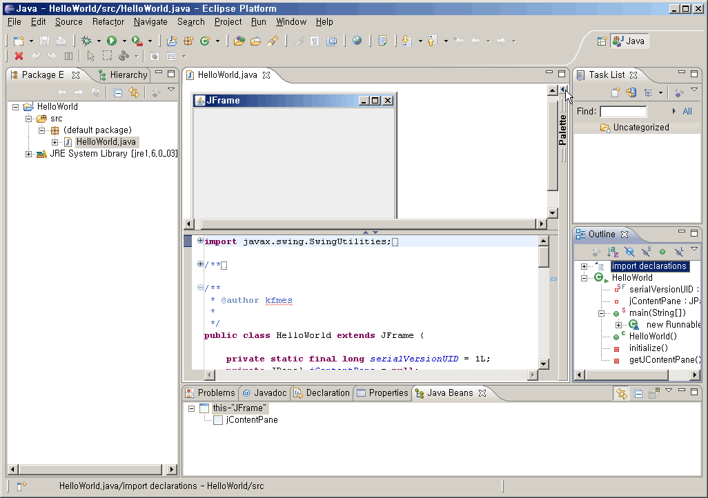 Visual Editor 가 적용된 Eclipse